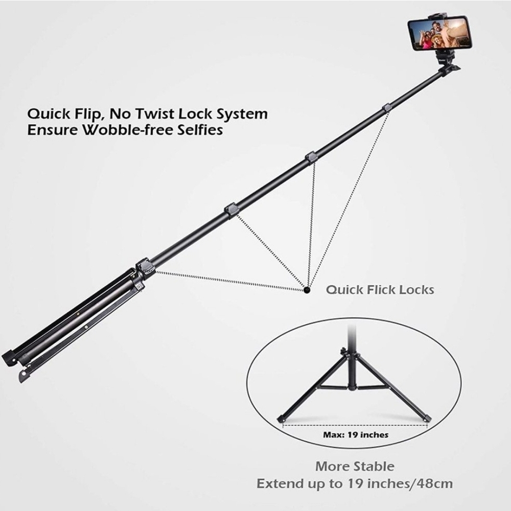 Black Selfie Stick Tripod with Quick Flip Locks